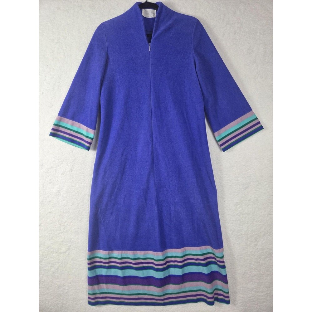 Vtg Vanity Fair Housecoat Robe 10 Blue Velour Bell Sleeve Lounge‎ Retro Grandma